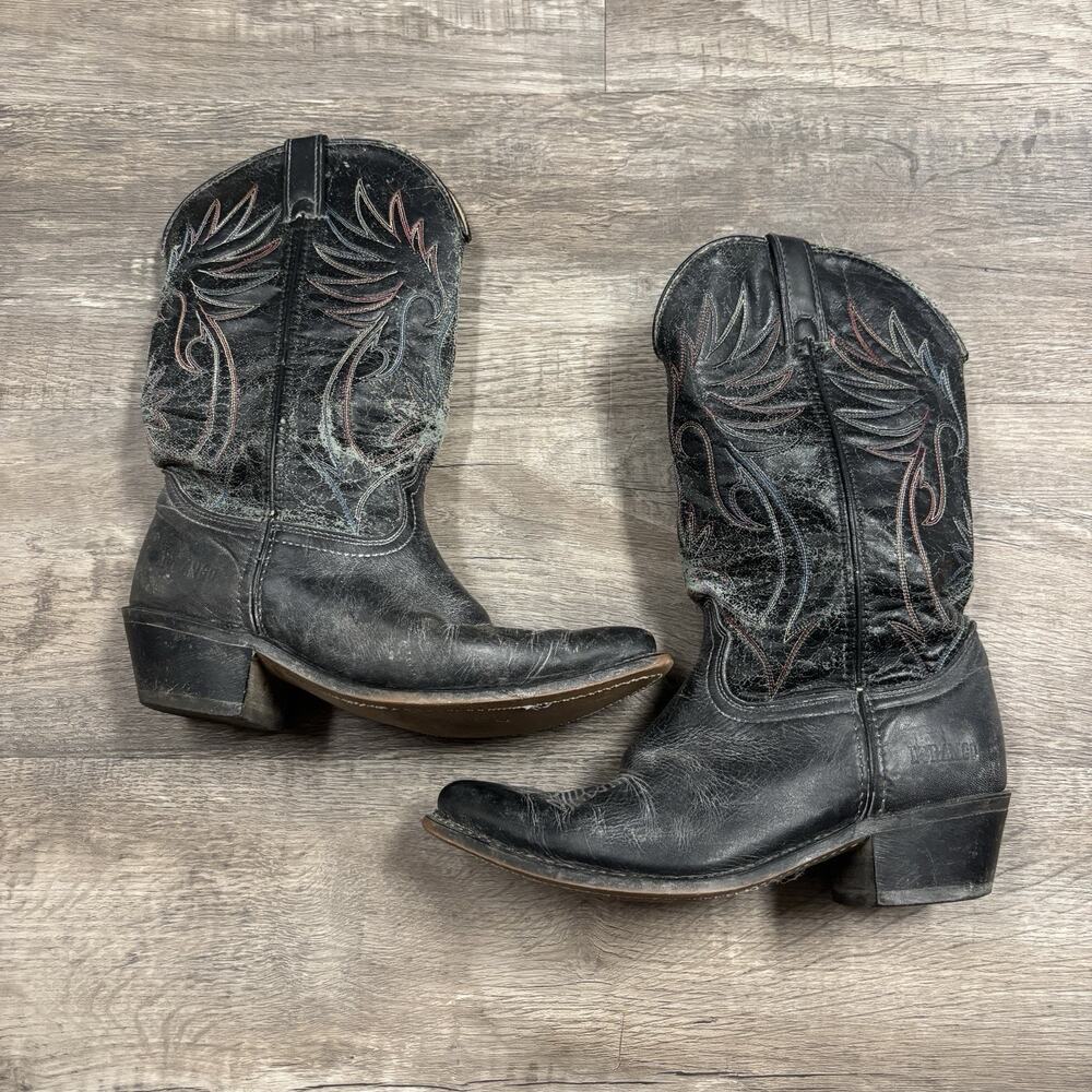 Durango DB550 Black Leather Western Cowboy Boots Mens Size 8 EE Wide Vintage USA